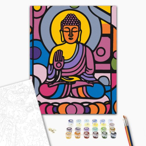 Bunter Buddha 1 - Malen-nach-Zahlen-Set auf Keilrahmen 40x50