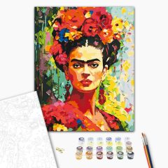 Frida virágok között - Számfestő készlet kereten 40x50
