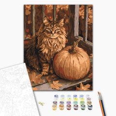 Őszi macska - Számfestő készlet kereten 40x50