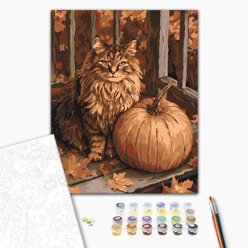 Őszi macska - Számfestő készlet kereten 40x50