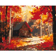 Őszi erdei ház - Számfestő készlet kereten 40x50
