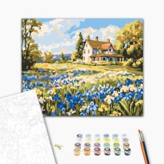 Kék virágkert - Számfestő készlet kereten 40x50