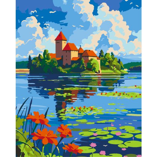 Trakai kastély a tóparton - Számfestő készlet kereten 40x50