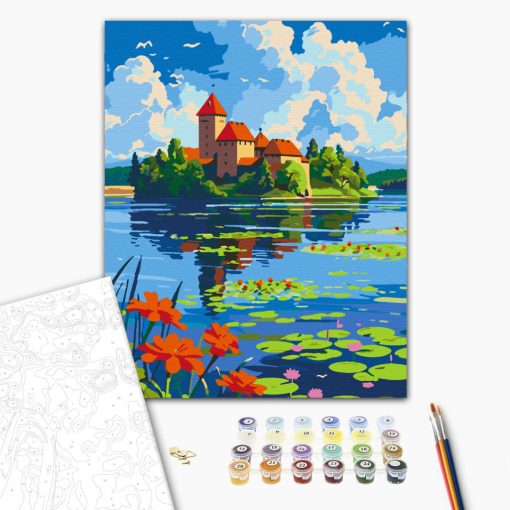 Schloss am See - Malen-nach-Zahlen-Set auf Keilrahmen 40x50