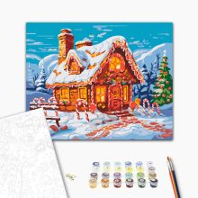 Mézeskalács házikó - Számfestő készlet kereten 40x50