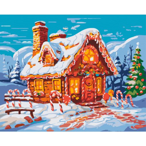 Mézeskalács házikó - Számfestő készlet kereten 40x50