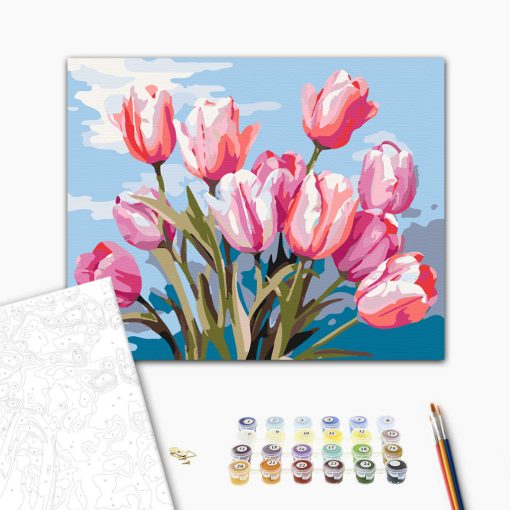 Rózsaszín tulipán csokor - Számfestő készlet kereten 40x50
