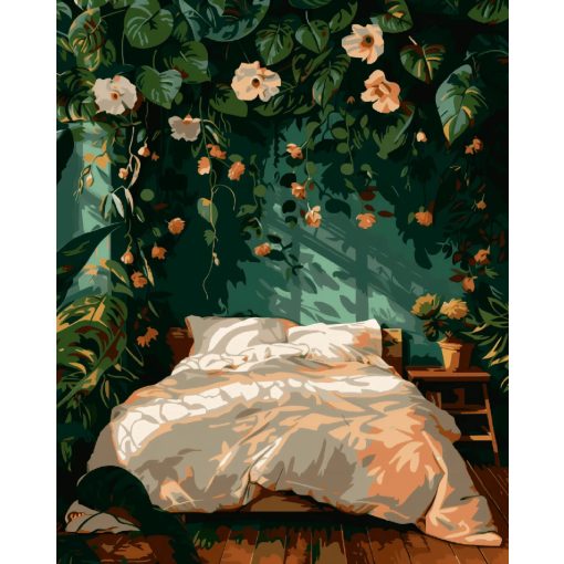 Zöldellő hálószoba - Számfestő készlet kereten 40x50