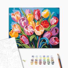 Színes tulipán csokor - Számfestő készlet kereten 40x50
