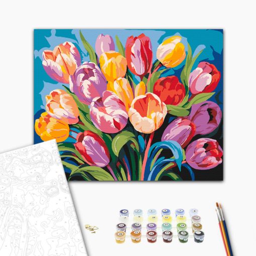 Színes tulipán csokor - Számfestő készlet kereten 40x50