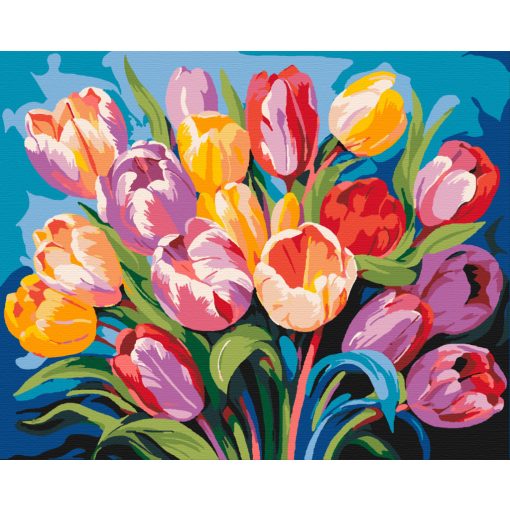 Színes tulipán csokor - Számfestő készlet kereten 40x50