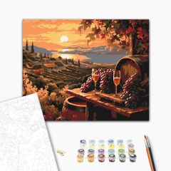   Szőlőskerti naplemente - Számfestő készlet kereten 40x50