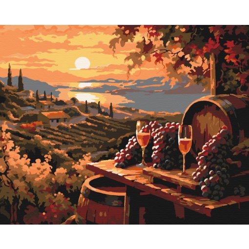 Szőlőskerti naplemente - Számfestő készlet kereten 40x50