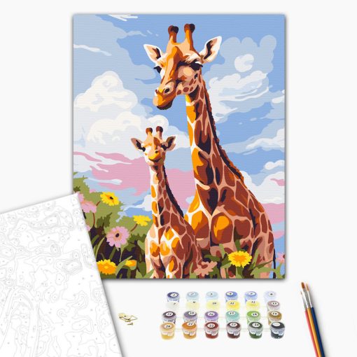 Virágos zsiráfok - Számfestő készlet kereten 40x50