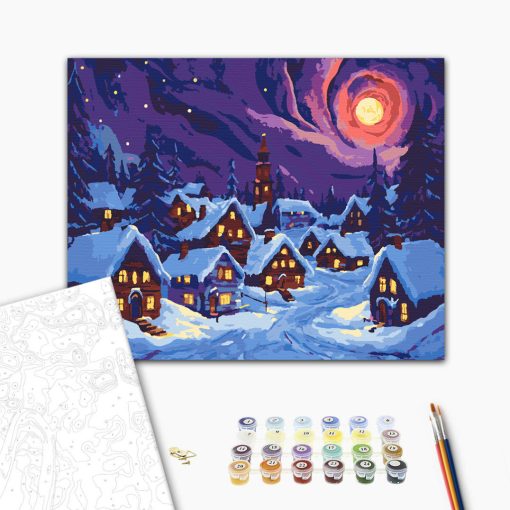 Téli falu - Számfestő készlet kereten 40x50