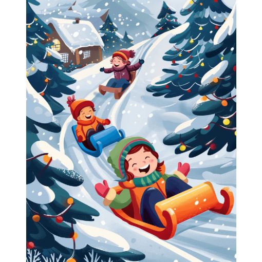 Szánkózás - Számfestő készlet kereten 40x50