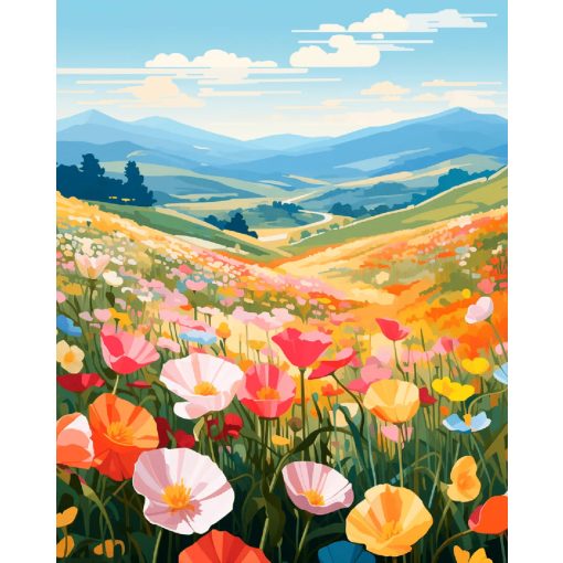 Színes virágmező - Számfestő készlet kereten 40x50