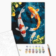   Koi-Karpfen im Teich - Malen-nach-Zahlen-Set auf Keilrahmen 40x50