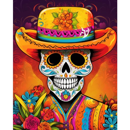 Mexikói koponya - Számfestő készlet kereten 40x50