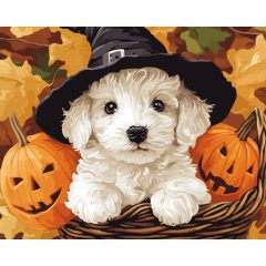 Halloweeni kiskutya - Számfestő készlet kereten 40x50