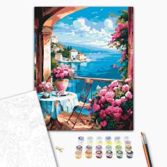 Virágos balkon - Számfestő készlet kereten 40x50