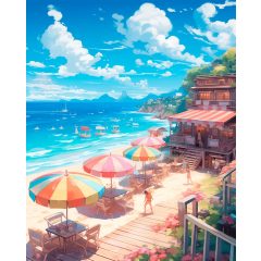  Tengerpart és napernyők - Számfestő készlet kereten 40x50