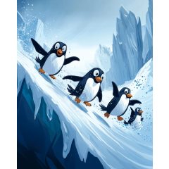 Csúszdázó pingvinek - Számfestő készlet kereten 40x50