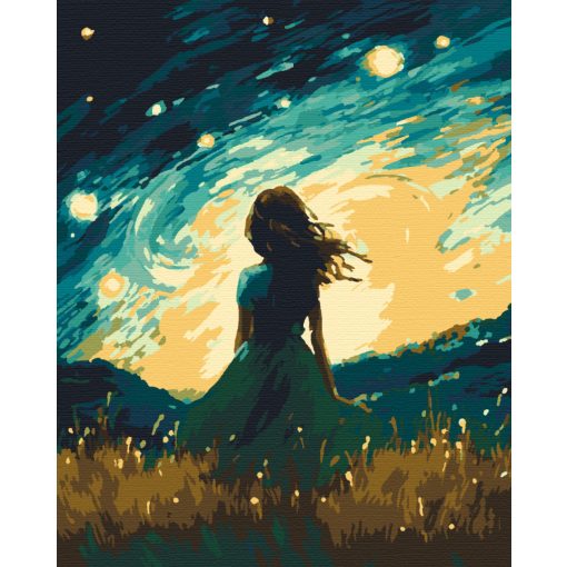 Csillagfényes éjszaka - Számfestő készlet kereten 40x50