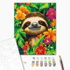   Vidám lajhár a dzsungelben - Számfestő készlet kereten 40x50