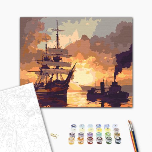 Hajók találkozása - Számfestő készlet kereten 40x50