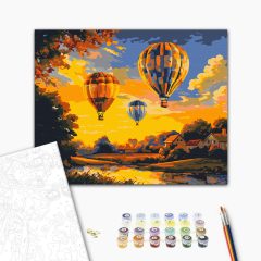   Hőlégballonok a Naplementében - Számfestő készlet kereten 40x50