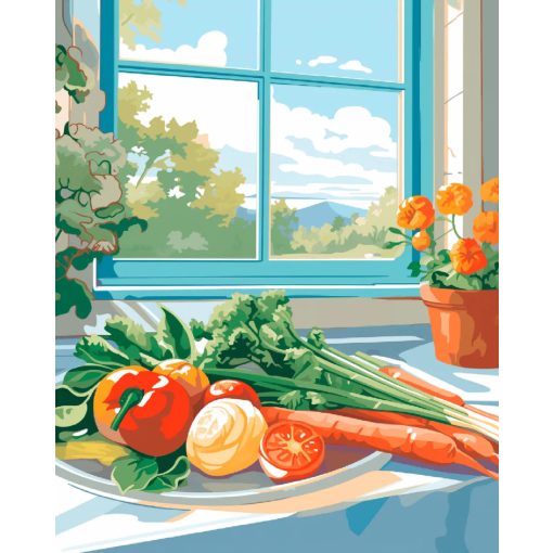 Friss zöldségek - Számfestő készlet kereten 40x50