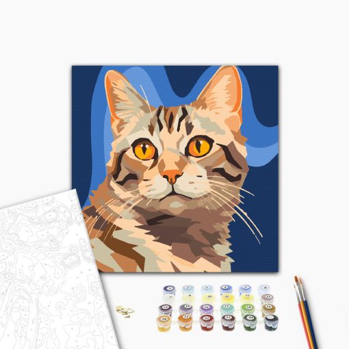 Geometrikus cica portré - Számfestő készlet kereten 40x40