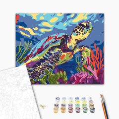   Korallzátony teknőssel - Számfestő készlet kereten 40x50