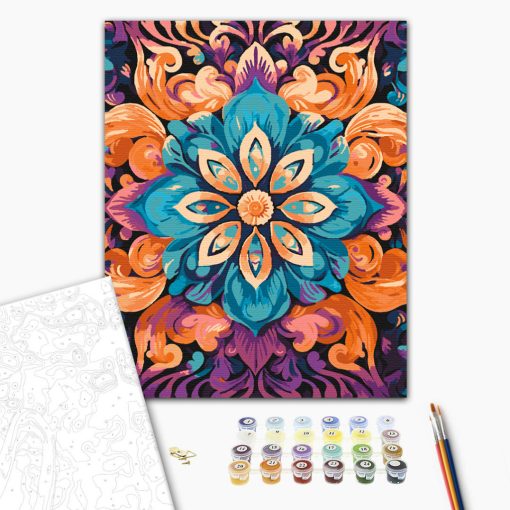 Virágos mandala - Számfestő készlet kereten 40x50