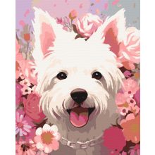 Virágos westie - Számfestő készlet kereten 40x50