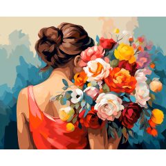 Piros ruhás hölgy - Számfestő készlet kereten 40x50