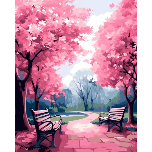 Rózsaszín park - Számfestő készlet kereten 40x50