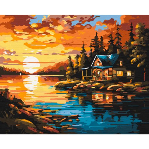 Folyóparti kabin - Számfestő készlet kereten 40x50