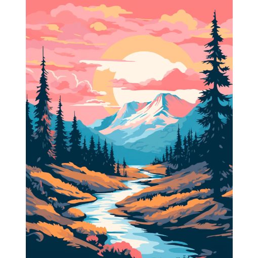 Rózsaszín ég - Számfestő készlet kereten 40x50