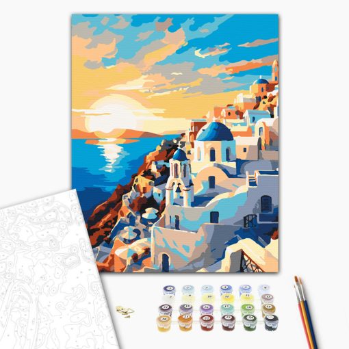 Santorini naplementék - Számfestő készlet kereten 40x50