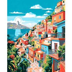 Házak a domboldalon - Számfestő készlet kereten 40x50