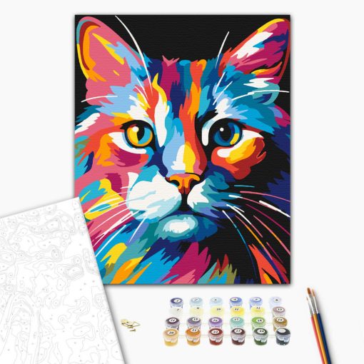 Macska színek - Számfestő készlet kereten 40x50