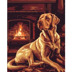   Retriver a kandalló mellett - Számfestő készlet kereten 40x50