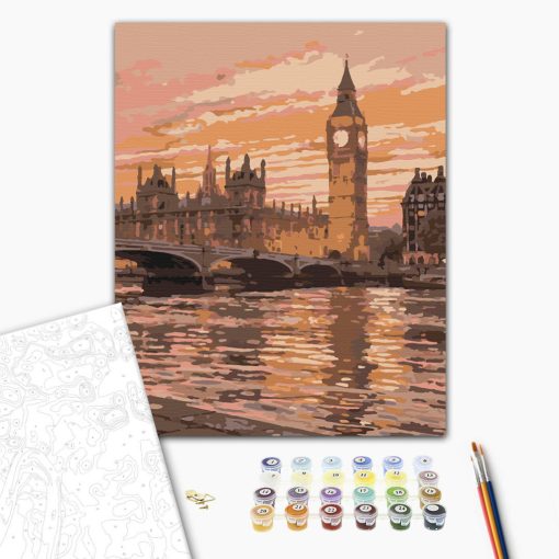 Big Ben a naplementében - Számfestő készlet kereten 40x50