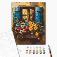 Virágzás az ablakban - Számfestő készlet kereten 40x50