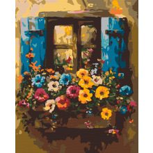Virágzás az ablakban - Számfestő készlet kereten 40x50