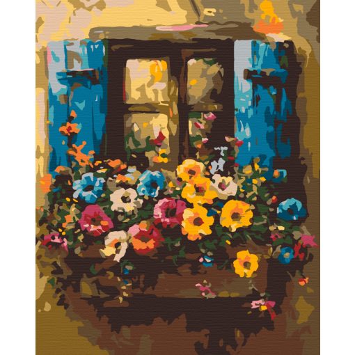 Virágzás az ablakban - Számfestő készlet kereten 40x50