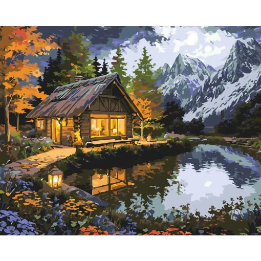 Hangulatos tóház - Számfestő készlet kereten 40x50