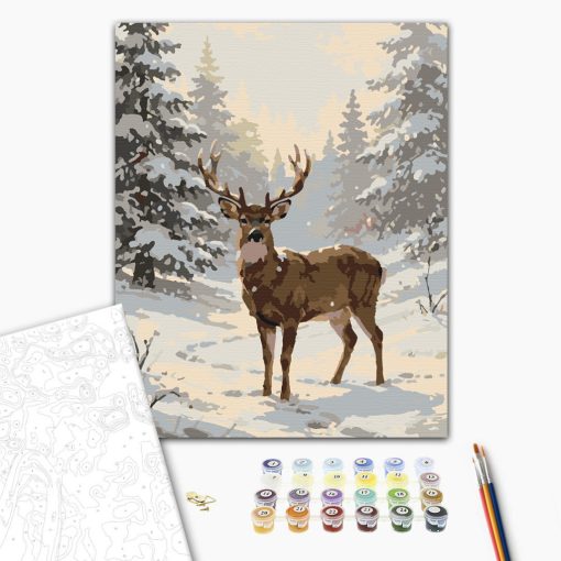 Szarvas a havas erdőben - Számfestő készlet kereten 40x50